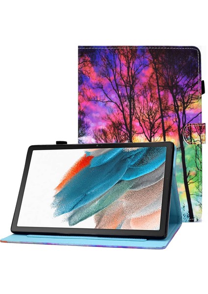 Samsung Galaxy Tab A8 10.5 (2021 2022) Pu Deri Baskı Smart Folio Kart Yuvalı Kalemlik Orman Standlı Dikiş Tablet Kılıfı (Yurt Dışından)