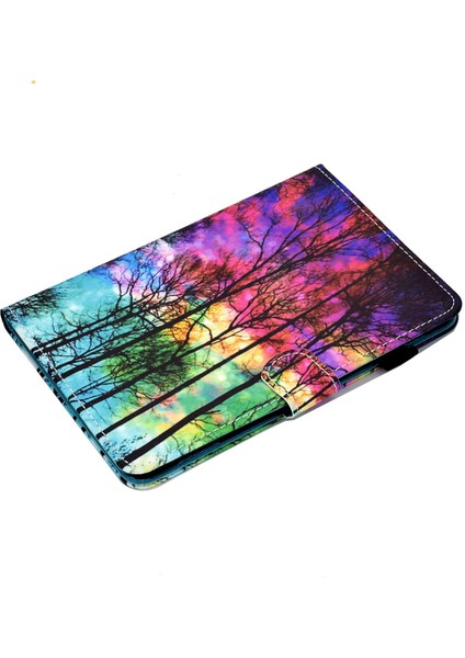 Samsung Galaxy Tab A8 10.5 (2021 2022) Pu Deri Baskı Smart Folio Kart Yuvalı Kalemlik Orman Standlı Dikiş Tablet Kılıfı (Yurt Dışından)