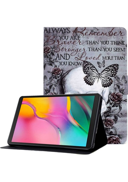 Samsung Galaxy Tab A 10.1 (2019) T510 T515 Ayarlanabilir Stand Pu Deri Desen Baskı Kartı Tutucu Drop Proof Kafatası Tablet Kılıfı (Yurt Dışından)
