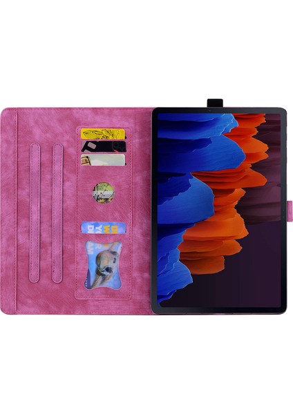 Samsung Galaxy Tab S9 Pu Deri Kart Tutucu Çiçek Kedi Baskılı Standı Tablet Kılıfı (Yurt Dışından)