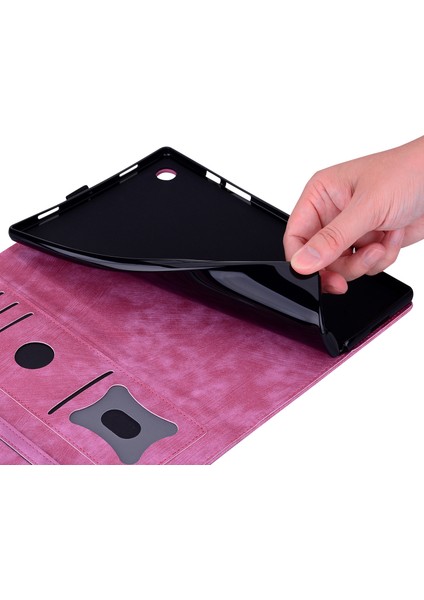 Samsung Galaxy Tab S9 Pu Deri Kart Tutucu Çiçek Kedi Baskılı Standı Tablet Kılıfı (Yurt Dışından)