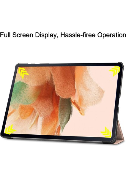 Seashell Digital Tam Koruma Kararlı Üç Katlı Stand Stand Deri Samsung Galaxy Tab S7 Fe SM T730 SM T736 ROSE Gold Tablet Kılıfı (Yurt Dışından)