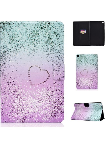 Samsung Galaxy Tab A 10.1 (2019) SM T510 SM T515 LOVE Heart Parıltılı Desenli Desen Baskı Kart Yuvaları Standı Deri Tablet Kılıfı (Yurt Dışından)