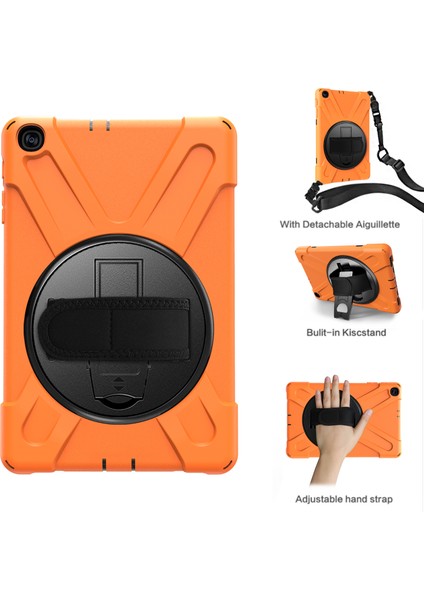 360°DÖNEBILEN Pc Silikon Combo Samsung Galaxy Tab A 10.1 (2019) Omuz Askılı SM T515 Tablet Kılıfı (Yurt Dışından)