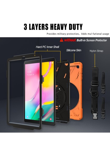 360°DÖNEBILEN Pc Silikon Combo Samsung Galaxy Tab A 10.1 (2019) Omuz Askılı SM T515 Tablet Kılıfı (Yurt Dışından)