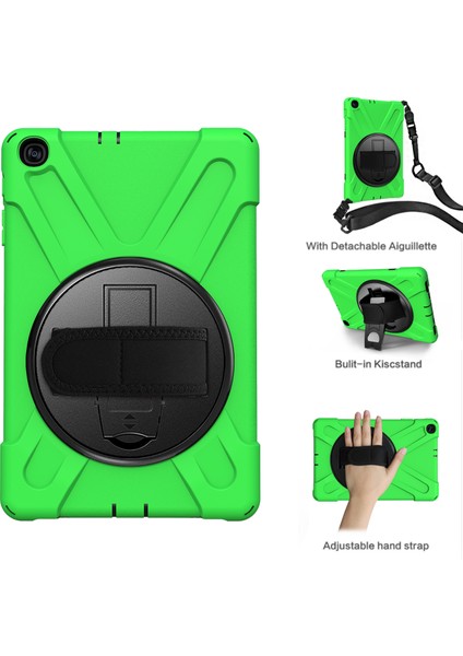 360°DÖNEBILEN Pc Silikon Combo Samsung Galaxy Tab A 10.1 (2019) Omuz Askılı SM T515 YEŞIL Tablet Kılıfı (Yurt Dışından)