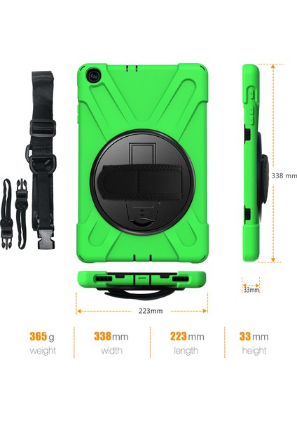 360°DÖNEBILEN Pc Silikon Combo Samsung Galaxy Tab A 10.1 (2019) Omuz Askılı SM T515 YEŞIL Tablet Kılıfı (Yurt Dışından)
