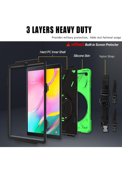 360°DÖNEBILEN Pc Silikon Combo Samsung Galaxy Tab A 10.1 (2019) Omuz Askılı SM T515 YEŞIL Tablet Kılıfı (Yurt Dışından)