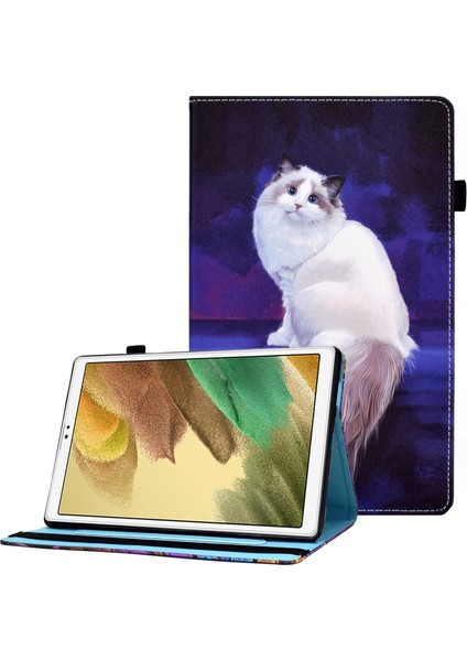 Elastik Bant Desen Baskı Standı Kart Tutucu Samsung Galaxy Tab A7 Lite 8.7 Inç SM T220 (WI FI) SM T225 CAT Tablet Kılıfı (Yurt Dışından)