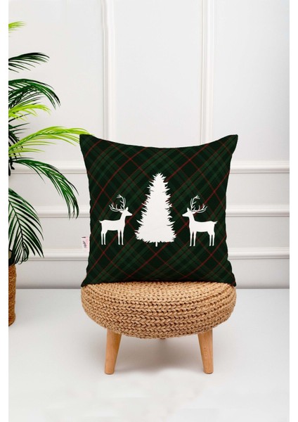 Menesa Home Yılbaşı Temalı Geyik Desen Kırmızı Çizgili Yeşil Ekose Dijital Baskılı 4lü Kırlent Kılı indirimleri