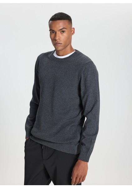 Bisiklet Yaka Standart Antrasit Melanj Erkek Kazak ACE492510286_TRIKO Bısıklet Yaka