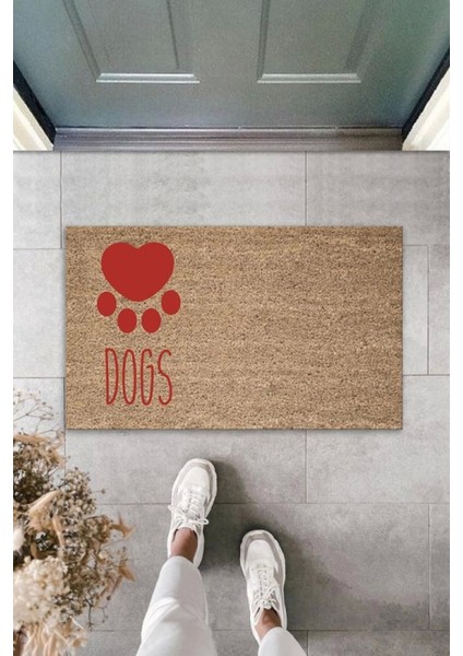 Dijital Baskı Kalpli Dogs Dekoratif Kapı Paspası K 2072
