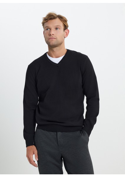 V Yaka Standart Siyah Erkek Kazak ACE492510016_TRIKO V Yaka