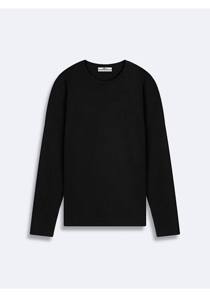 Sloganlı Sıfır Yaka Uzun Kollu Regular Fit Siyah Sweatshırt