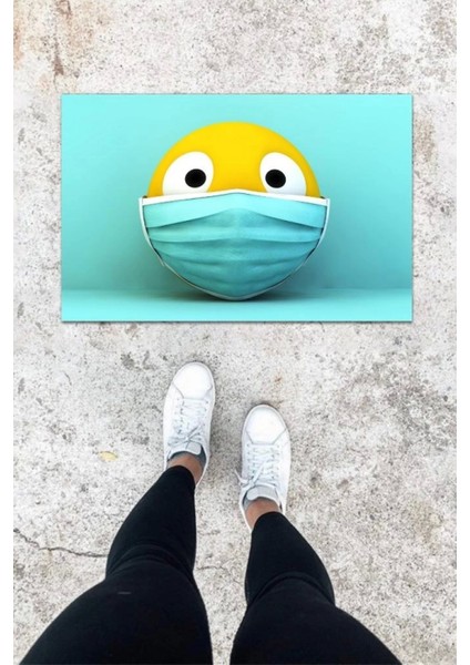 Dijital Baskı Maskeli Emoji Desen Kapı Önü Paspası