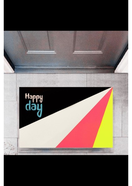 Kapı Önü Paspası Dekoratif Dijital Baskı Happy Day P 2322