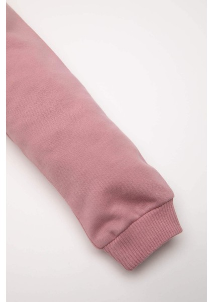 Kız Bebek Bisiklet Yaka Baskılı İçi Yumuşak Tüylü Sweatshirt D7207A524WN