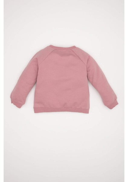 Kız Bebek Bisiklet Yaka Baskılı İçi Yumuşak Tüylü Sweatshirt D7207A524WN