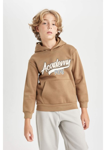 Erkek Çocuk Kapüşonlu Cepli Baskılı Kalın Sweatshirt C9806A824WN