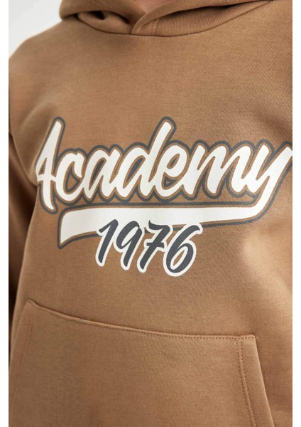 Erkek Çocuk Kapüşonlu Cepli Baskılı Kalın Sweatshirt C9806A824WN