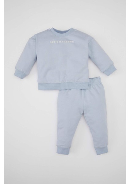 Kız Bebek 2'li Takım Bisiklet Yaka Baskılı Sweatshirt Jogger Eşofman Altı D0814A524AU