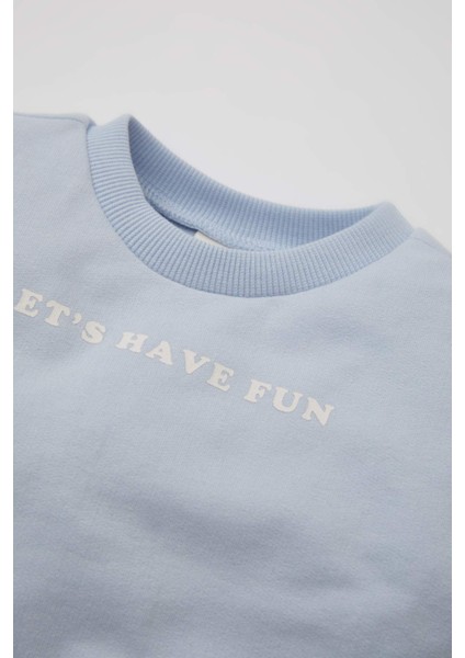 Kız Bebek 2'li Takım Bisiklet Yaka Baskılı Sweatshirt Jogger Eşofman Altı D0814A524AU