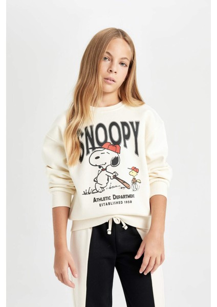 Kız Çocuk Snoopy Oversize Geniş Kalıp Bisiklet Yaka Sweatshirt D2824A824WN modelleri