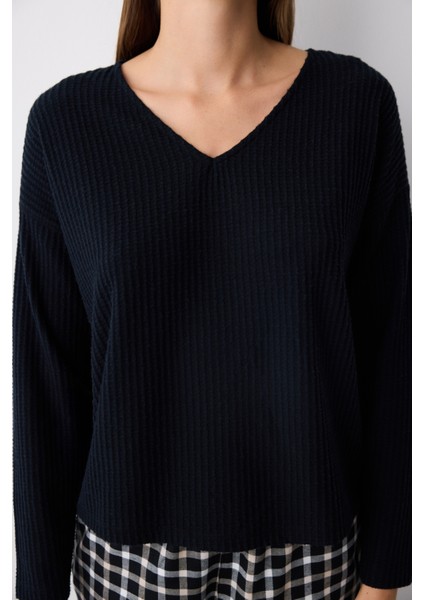 Alia Dark Siyah Sweatshirt Pijama Üstü