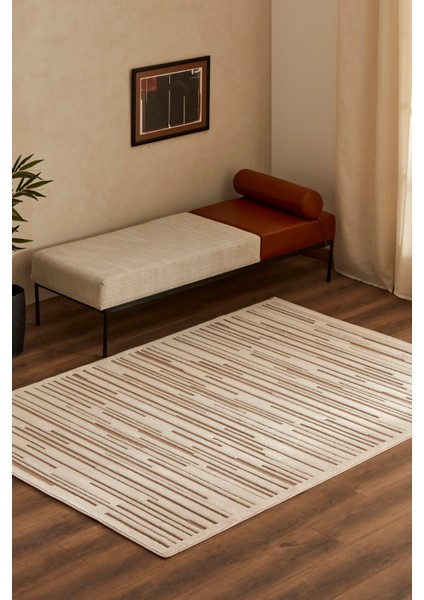 7/24 Iskandinav Greata Bej 80X300 cm Salon Mutfak Halısı Yolluk Kilim