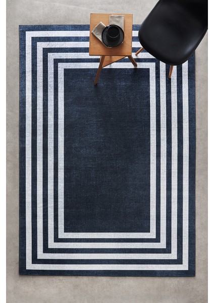 Sare By Frame Black Yıkanabilir Taban 80X150 cm Salon Mutfak Halısı Yolluk Kilim