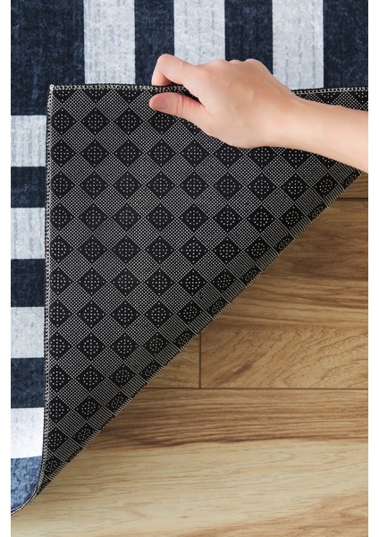 Sare By Frame Black Yıkanabilir Taban 80X150 cm Salon Mutfak Halısı Yolluk Kilim