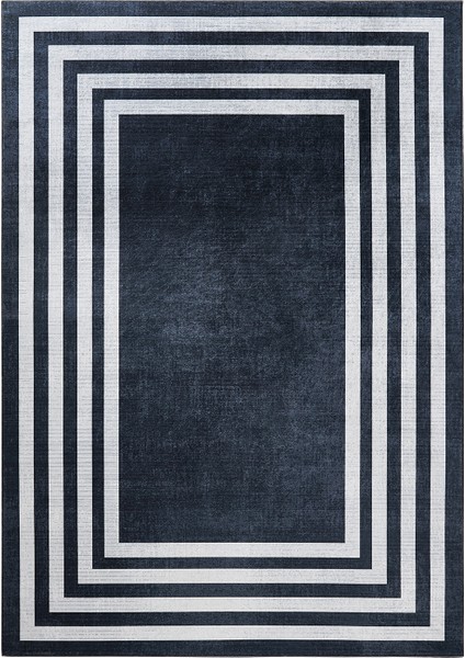 Sare By Frame Black Yıkanabilir Kaymaz Taban 80X300 cm Salon Mutfak Halısı Yolluk Kilim