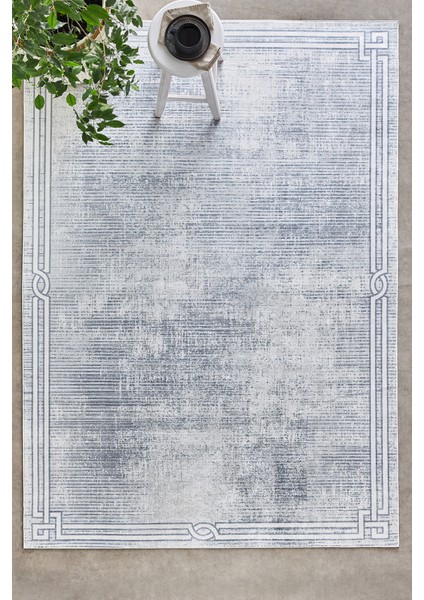 Sare By Kaşmir Halı Bordure Grey Yıkanabilir Kaymaz Taban 100X200 cm Salon Mutfak Halısı Yolluk Kilim