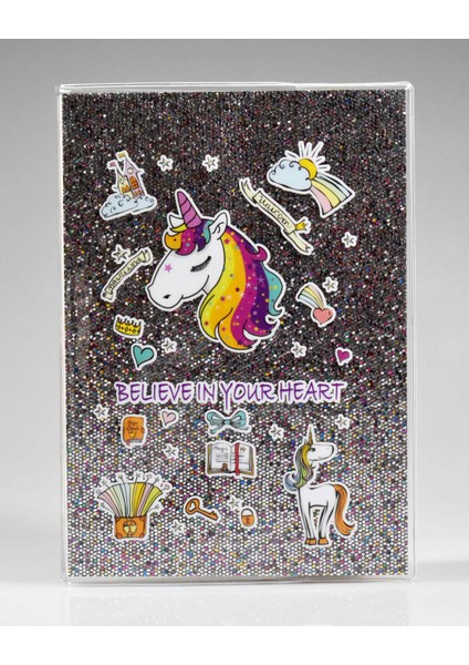 Unıcorn Koyu Gri Simli Defter
