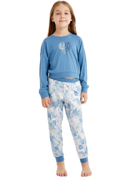 Kız Çocuk Pijama Takımı 51638 - Mavi