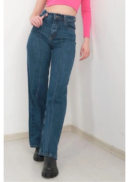 Kız Çocuk Yüksek Bel Geniş Paça Koyu Mavi Kot PANTOLON-PNT-2035 fiyatları