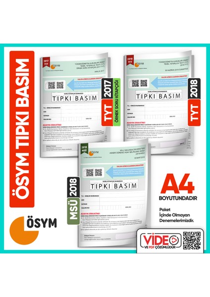 2017 - 2018 TYT - MSÜ ÖSYM Çıkmış Soru Tıpkı Basım 3 Kitapçık Seti
