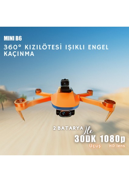 B6 Mini Drone  2 Batarya ile 30 Dakika Uçuş Beni Takip Et Modu Gps 1080P Hd Çift Kamera 5g Wı-Fı Gimbal Kamera Engelden Kaçınma Modu