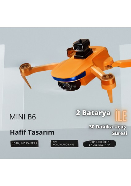 B6 Mini Drone  2 Batarya ile 30 Dakika Uçuş Beni Takip Et Modu Gps 1080P Hd Çift Kamera 5g Wı-Fı Gimbal Kamera Engelden Kaçınma Modu