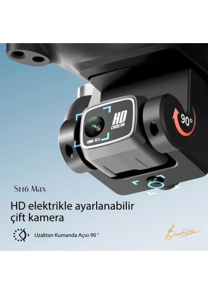 S116 Max Drone Fırçasız Motor 2 Batarya ile 30 Dakika Uçuş 1080P Hd Çift Kamera Engelden Kaçınma Modu