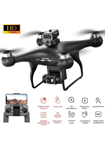 S116 Max Drone Fırçasız Motor 2 Batarya ile 30 Dakika Uçuş 1080P Hd Çift Kamera Engelden Kaçınma Modu