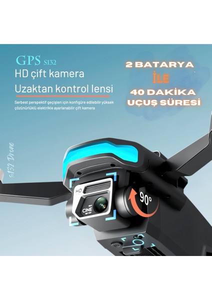 S132 Gps Drone 2batarya ile 40DK Uçuş Süresi Beni Takip Et Modu 1080p HD kamera