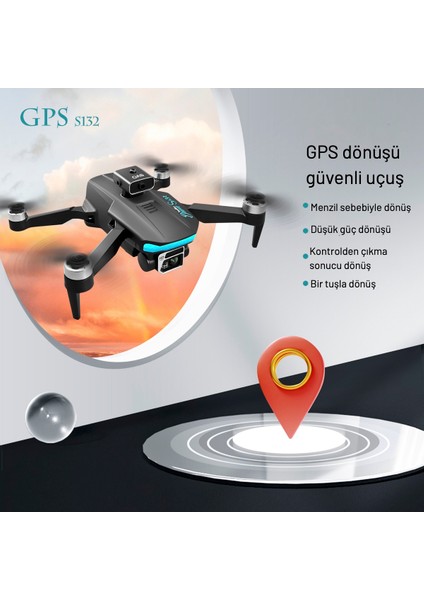 S132 Gps Drone 2batarya ile 40DK Uçuş Süresi Beni Takip Et Modu 1080p HD kamera