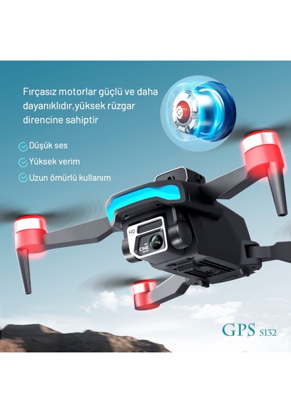 S132 Gps Drone 2batarya ile 40DK Uçuş Süresi Beni Takip Et Modu 1080p HD kamera