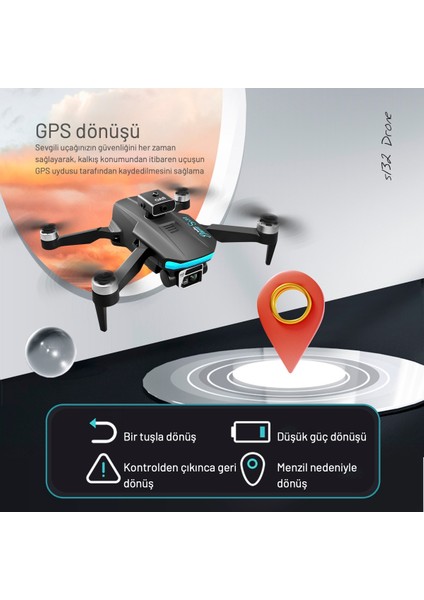 S132 Gps Drone 2batarya ile 40DK Uçuş Süresi Beni Takip Et Modu 1080p HD kamera
