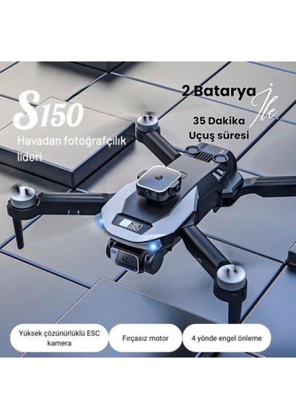 S150 Drone Fırçasız Motor 2batarya ile 35DAKIKA Uçuş Süresi 1080P Hd Hareketli Kamera Engelden Kaçınma Modu