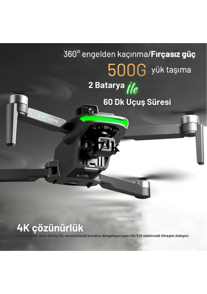 S155 Drone 3 Axis Gimbal 2 Batarya Ile 60 Dakika Uçuş Süresi Beni Takip Et Modu 4K Hd Kamera ve Lazerli Engelden Kaçınma Modu