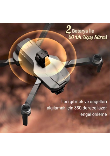 S155 Drone 3 Axis Gimbal 2 Batarya Ile 60 Dakika Uçuş Süresi Beni Takip Et Modu 4K Hd Kamera ve Lazerli Engelden Kaçınma Modu