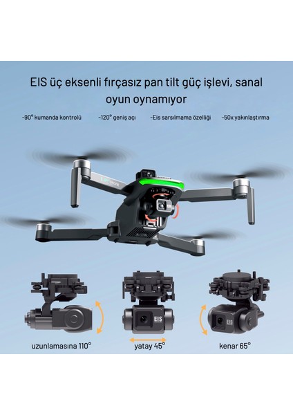 S155 Drone 3 Axis Gimbal 2 Batarya Ile 60 Dakika Uçuş Süresi Beni Takip Et Modu 4K Hd Kamera ve Lazerli Engelden Kaçınma Modu