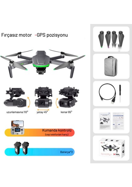 S155 Drone 3 Axis Gimbal 2 Batarya Ile 60 Dakika Uçuş Süresi Beni Takip Et Modu 4K Hd Kamera ve Lazerli Engelden Kaçınma Modu